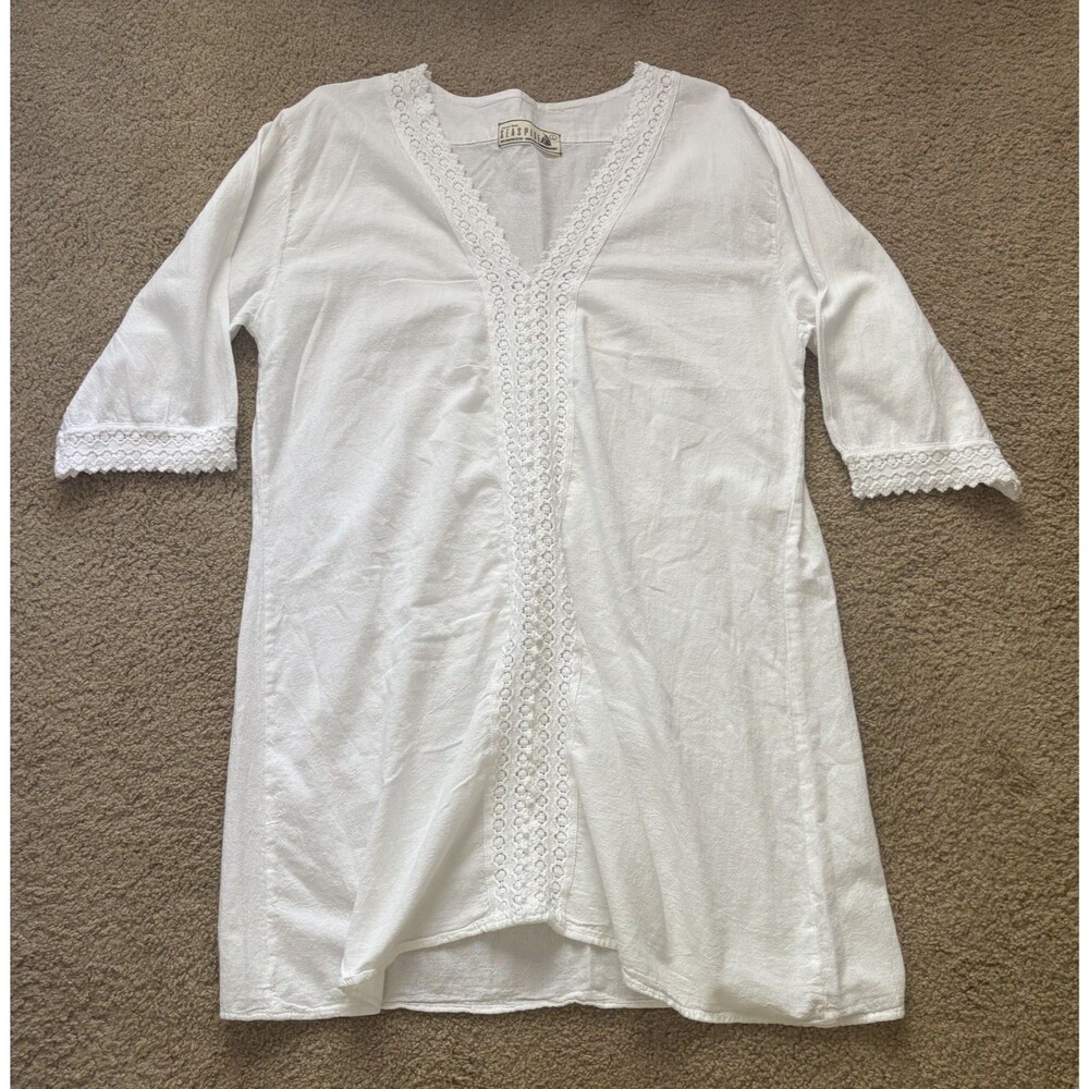Sea spice Resort Wear Womens Cover Up Size Large V Neck 100% Peruvian Cotton